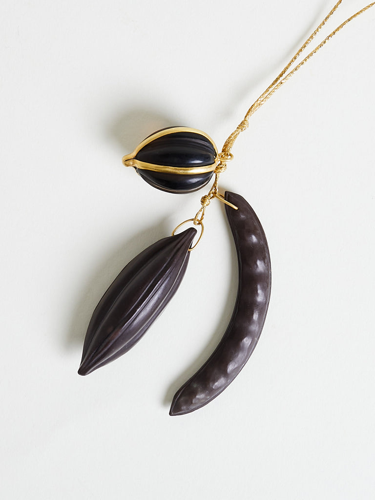 Pippa Small - Triple Cluster Necklace in 18k Yellow Gold with Black Onyx and Jasper on Cord