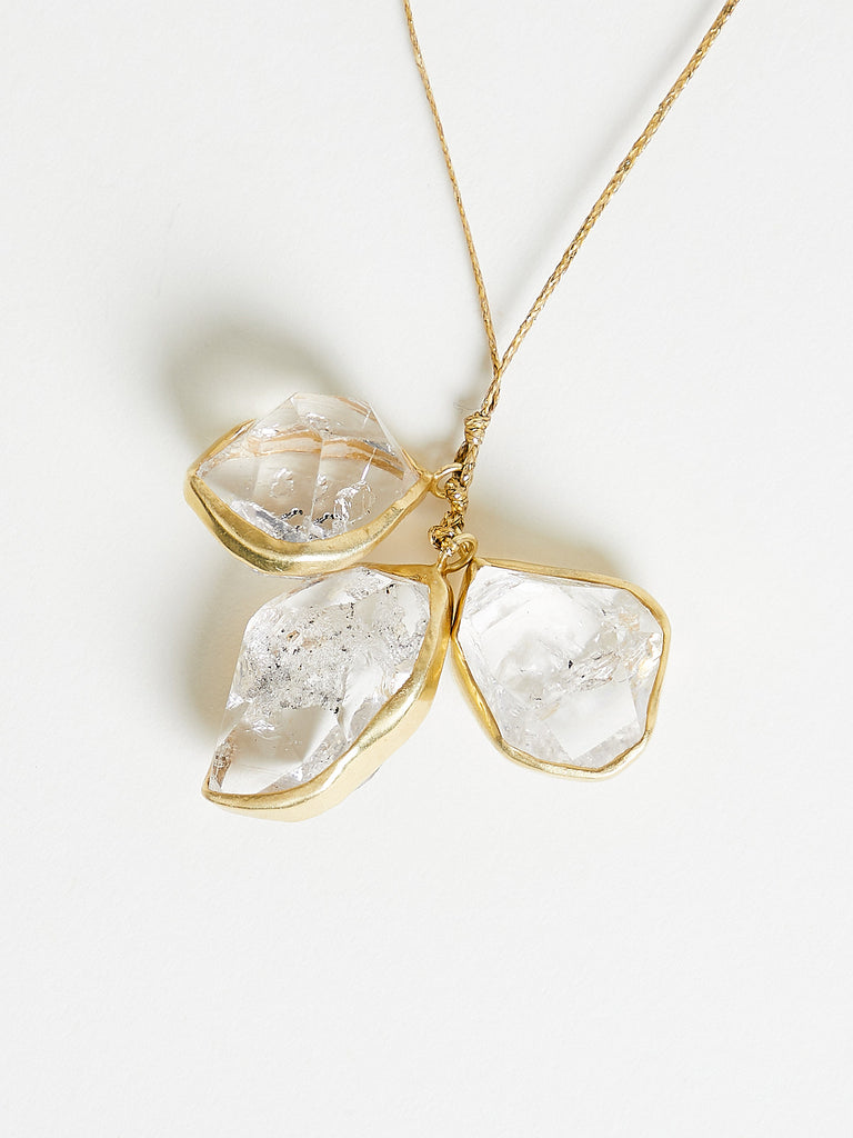 Pippa Small - Herkimer Triple Colette with 18k Yellow Gold Flower Beria Necklace on Cord