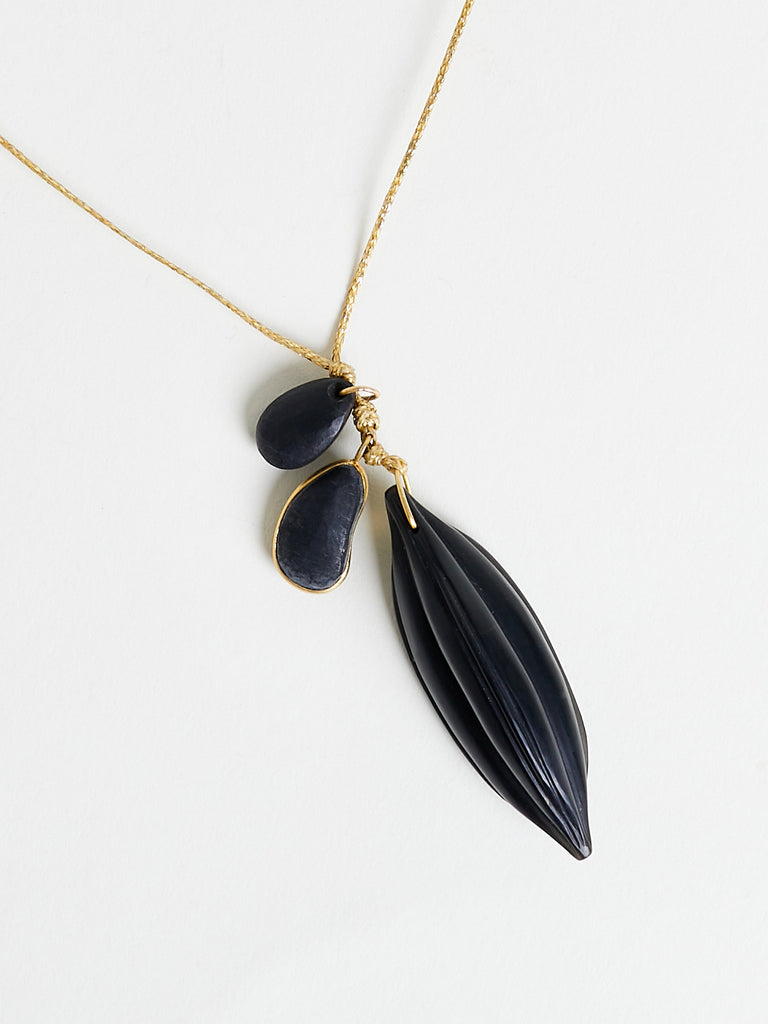 Pippa Small - Triple Cluster Necklace in 18k Yellow Gold with Black Onyx and Marble on Cord