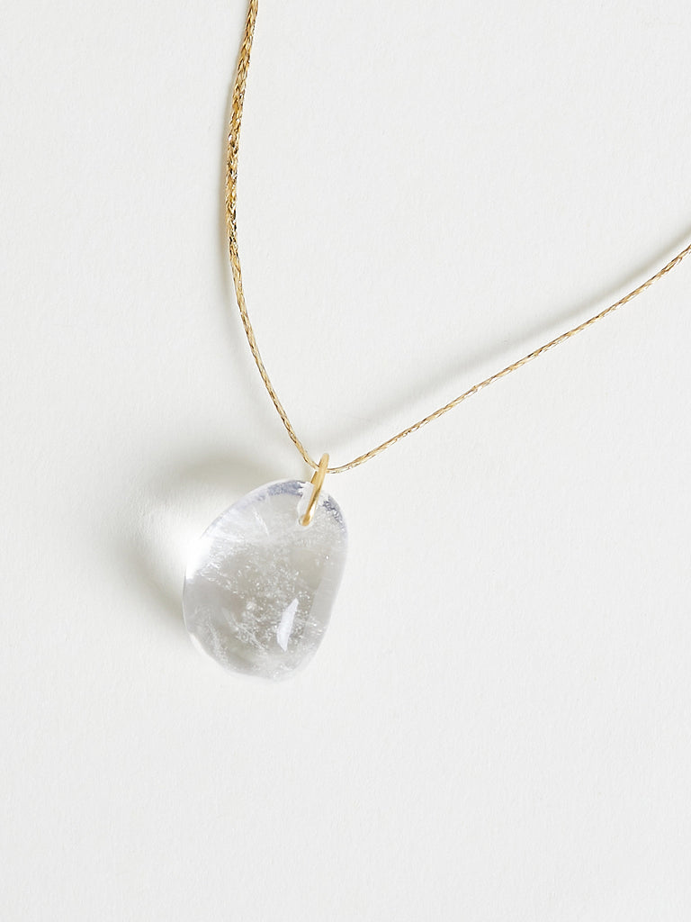 Drilled Pendant in 18k Yellow Gold with Colourless Tumbled Crystal