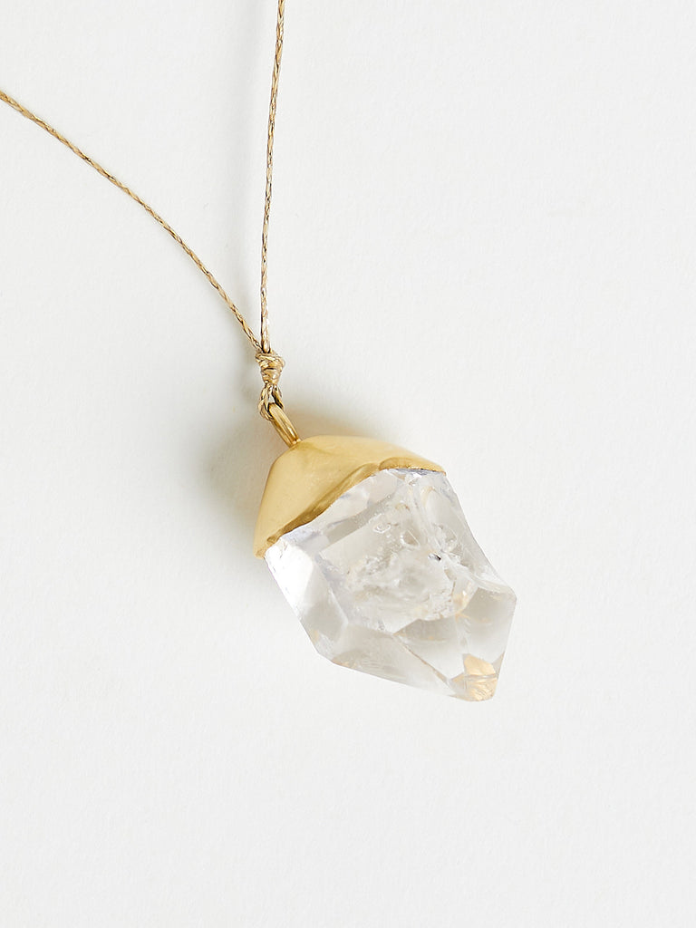 Pippa Small - Cap Set Pendant in 18k Yellow Gold with Herkimer Diamond on Cord
