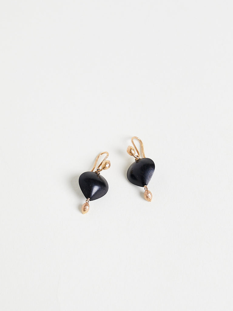 Mira Stella - Pear Shaped Ebony and Sea Kale Seed Earrings in 18k Rose Gold
