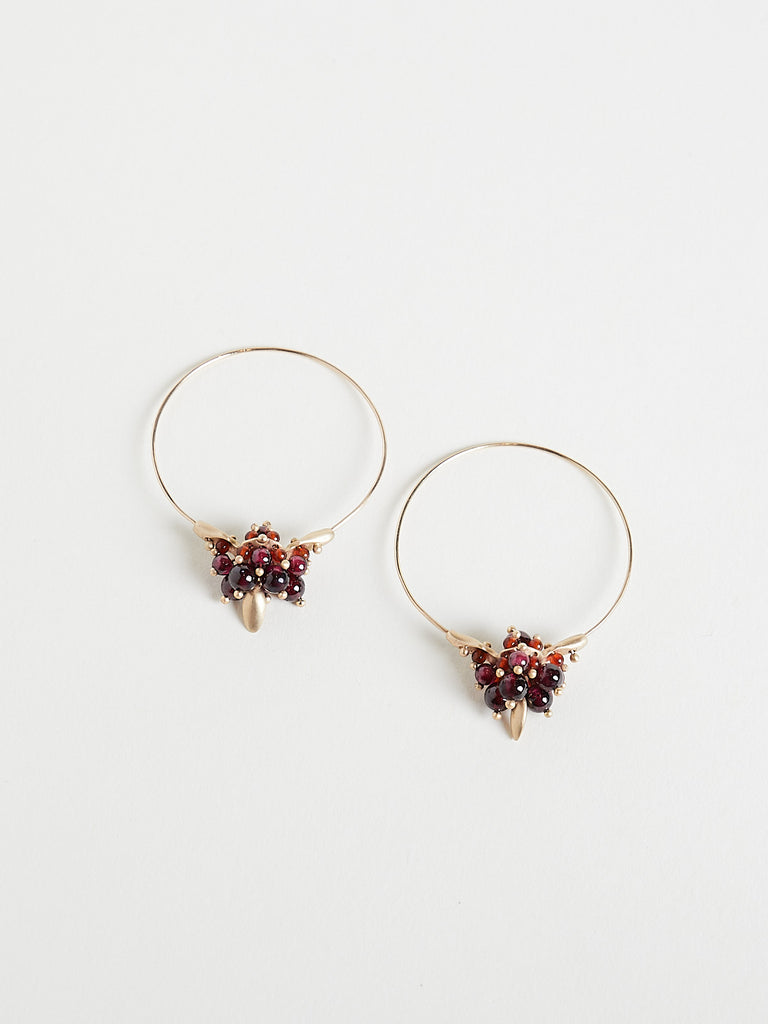 Ted Muehling - Small Hoop Clusters in 14k Yellow Gold with Garnet