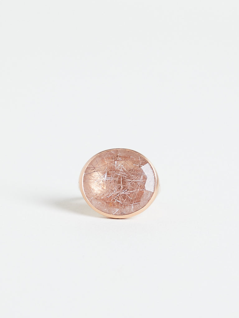 Anaconda - Blue Simple Ring with 11ct Rose Rutilated Quartz on 9k Rose Gold