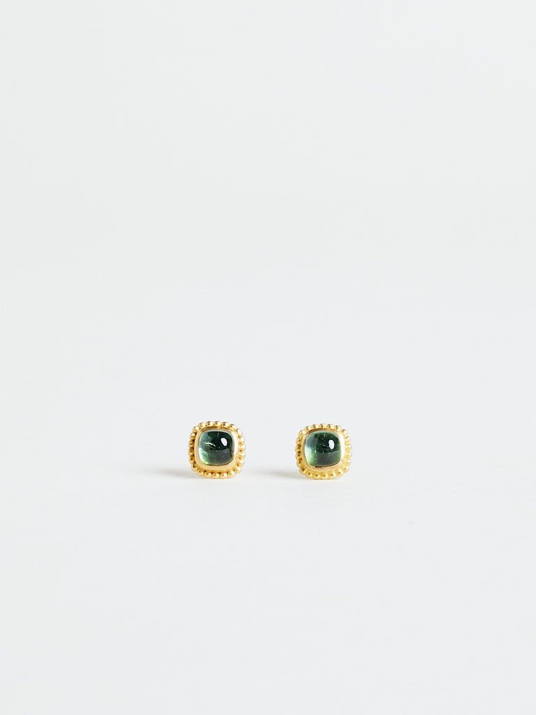 Prounis - Green Tourmaline Granulated Stud Earrings