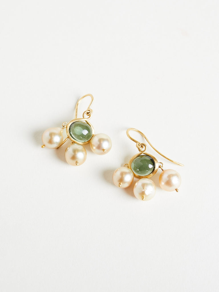 Prounis - Green Tourmaline and Golden South Sea Pearl Unda Earrings