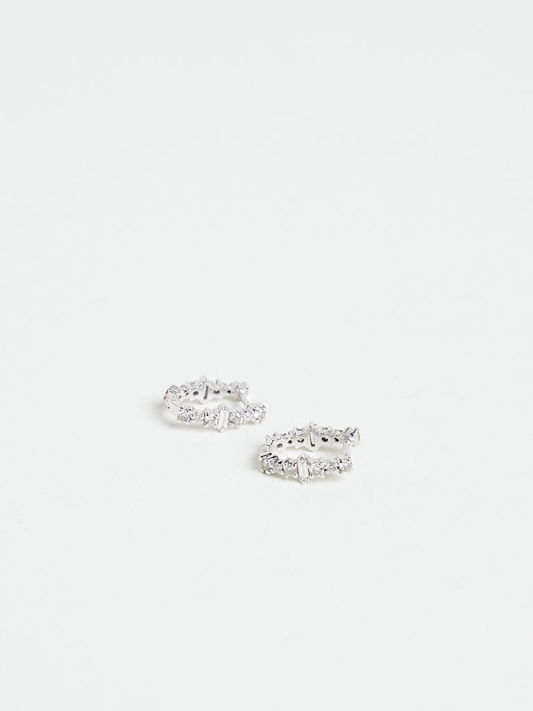 Ileana Makri - Diamond Rivulet Spread Small Oval Hoops in 18k White Gold with 1.10ct White Diamonds