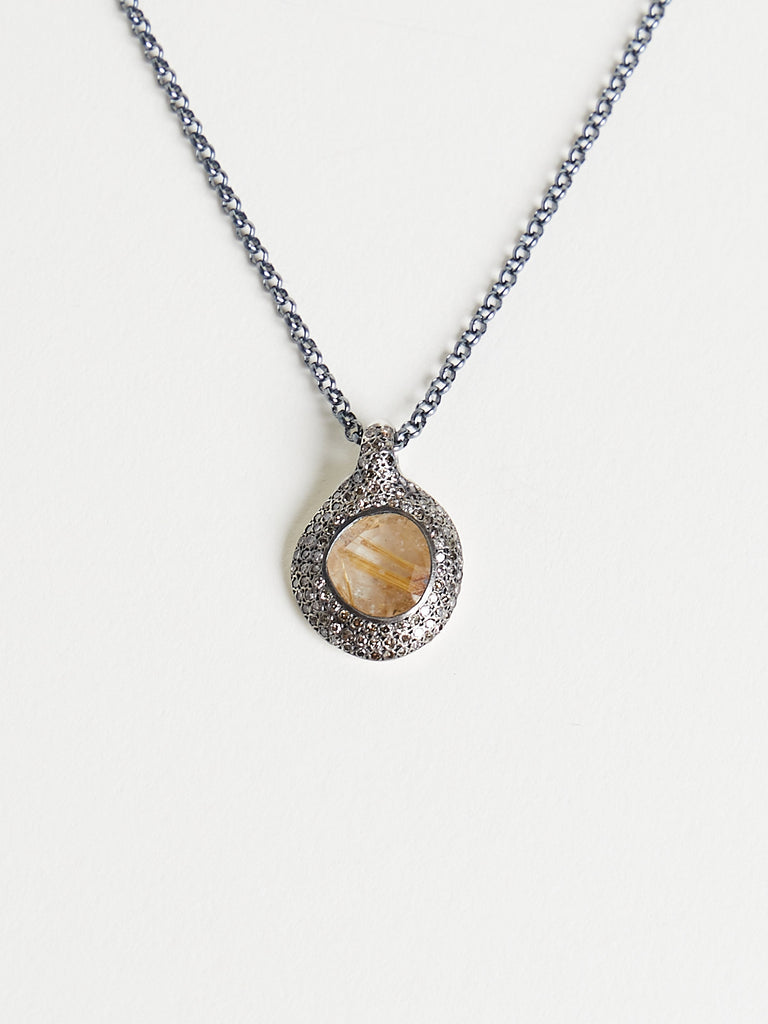 Rosa Maria - Pe Necklace with 0.7ct Cognac Diamonds & 1.65ct Golden Rutilated Quartz in Sterling Silver