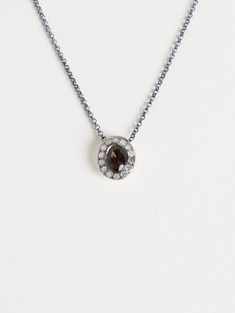 Rosa Maria - Pe Necklace with 0.36ct Icy Grey Diamonds & 0.64ct Smoky Quartz in Sterling Silver