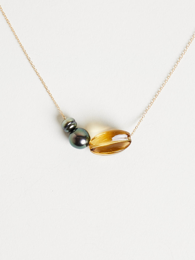 Ten Thousand Things - Mini Trade Bead Necklace with Tahitian Pearl and Citrine on 18k Yellow Gold