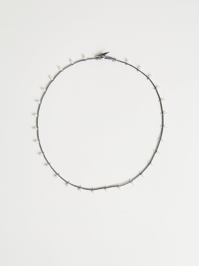 Ten Thousand Things - Fine Silver Studded White Pearl Pale Chain Choker