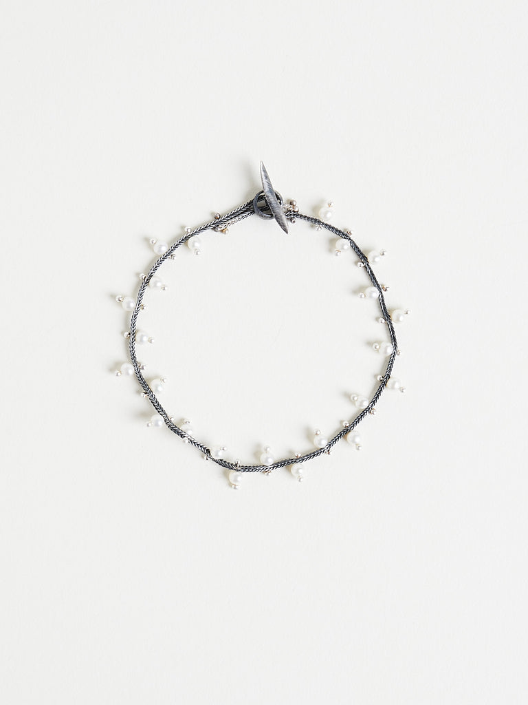 Ten Thousand Things - Fine Silver Double Studded White Pearl Pale Chain Bracelet