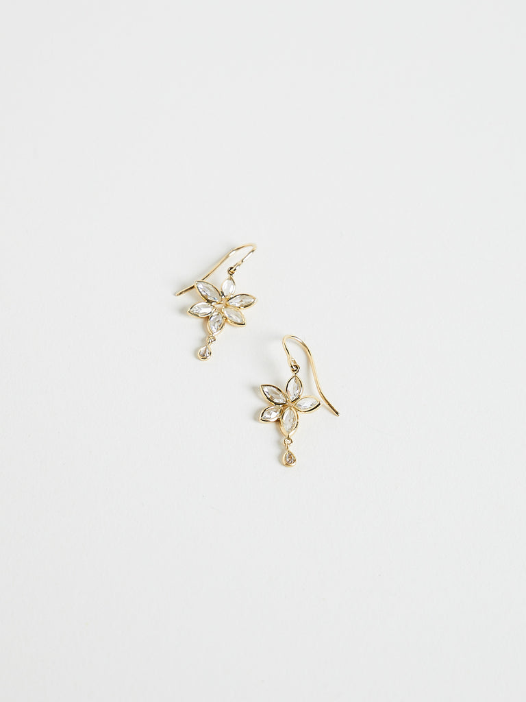 Myrto - Marquise Flowers Drop Earrings with 1.87ct Rose Cut White & Brown Diamonds on 18K Yellow Gold