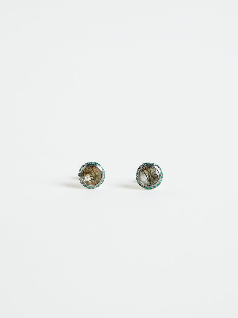 Rosa Maria - Bo Belquise Earrings with 0.16ct Emeralds & 0.87ct Green Rutilated Quartz in Sterling Silver