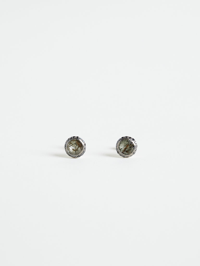 Rosa Maria - Bo Belquise Earrings with 0.15ct Black Diamonds & 0.87ct Green Rutilated Quartz in Sterling Silver