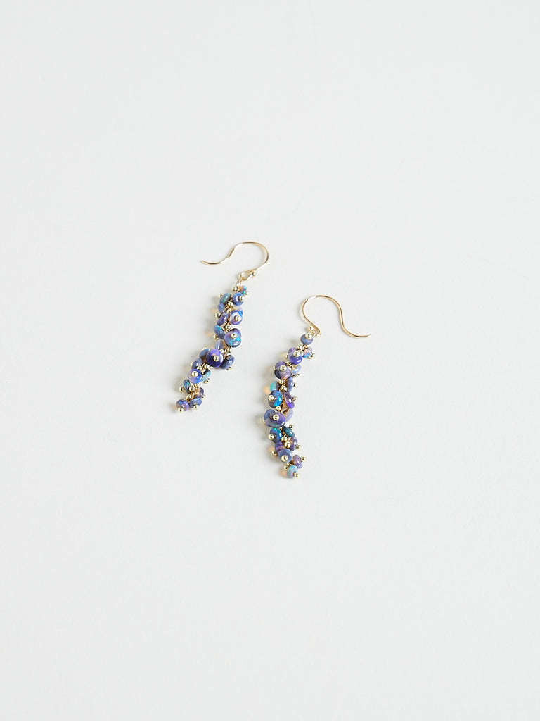 Ten Thousand Things - Beaded Long Spiral Opal Earring on 18k Yellow Gold