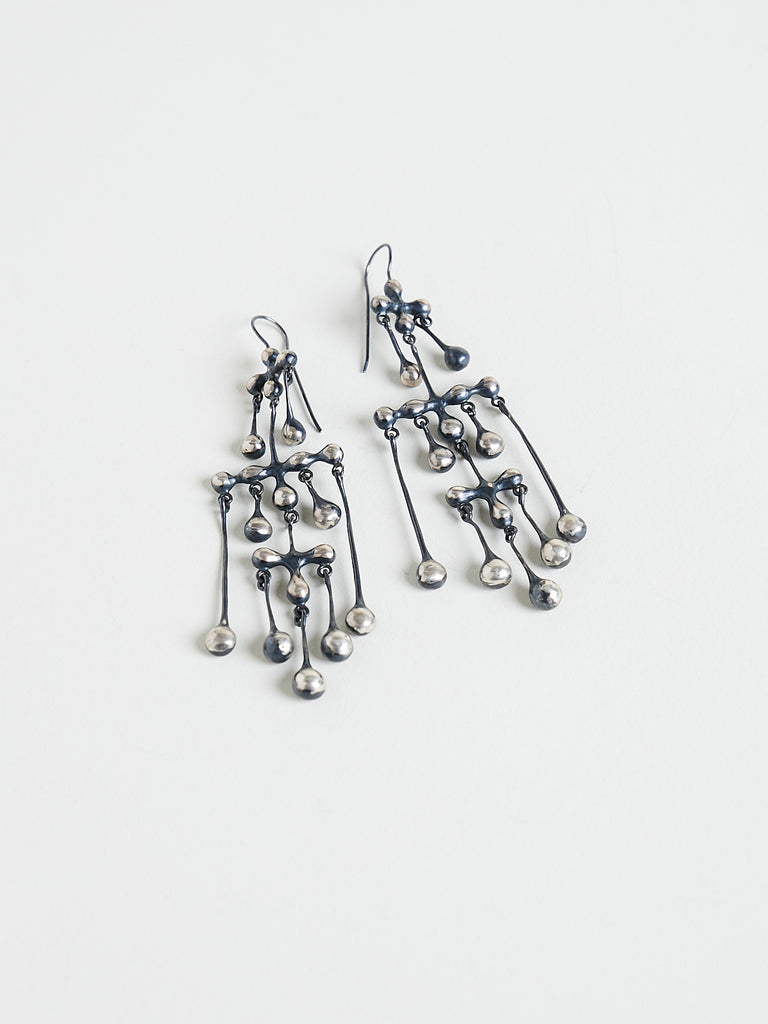Ten Thousand Things - Oxidized Brushed Sterling Silver Large Georgian Chandelier Earring
