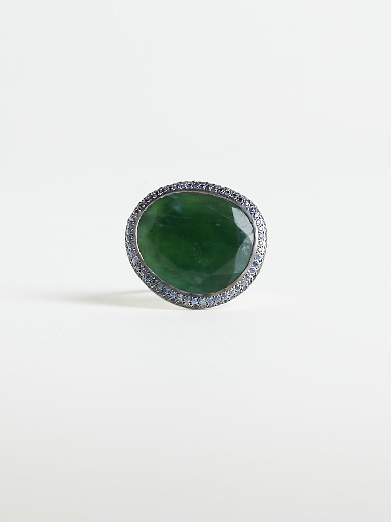 Rosa Maria - Fidji Ring with 0.72ct Blue Sapphires & 11.95ct Serpentine in Sterling Silver