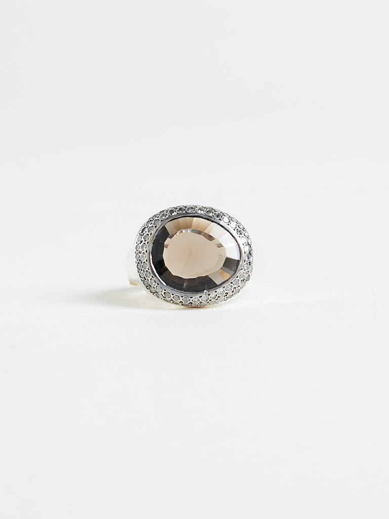 Rosa Maria - Heyonn Ring with 0.6ct Icy Grey Diamonds & 4.1ct Smoky Quartz in Sterling Silver