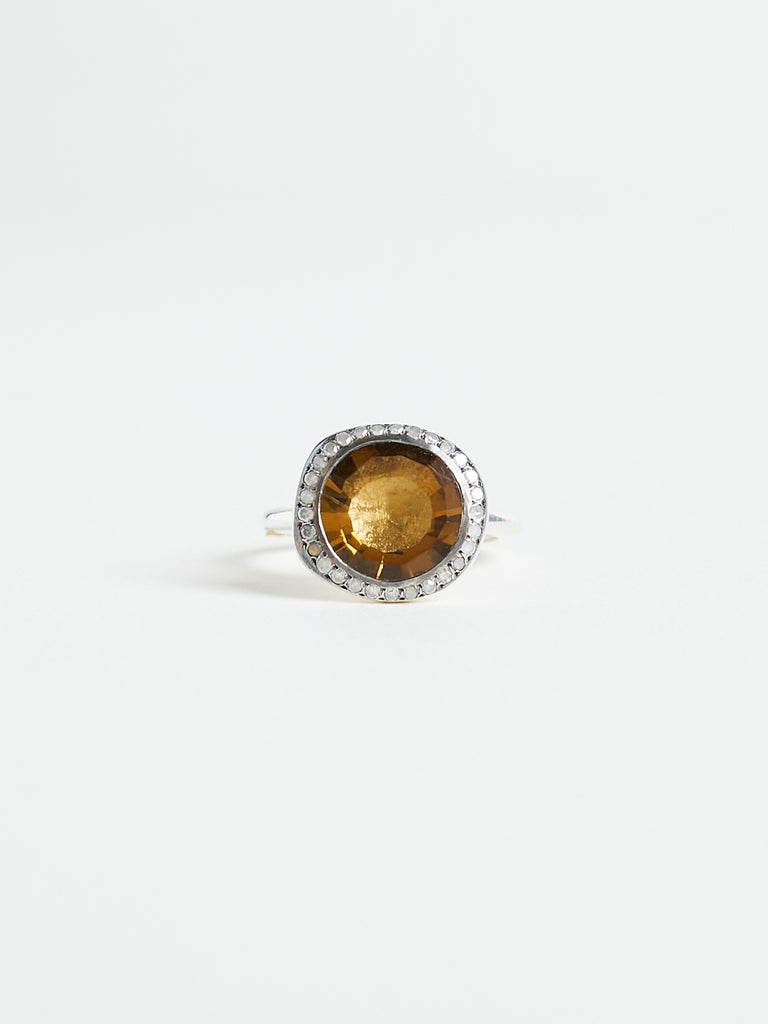 Rosa Maria - Begum Ring with 0.32ct Icy White Diamonds & 3.48ct Beer Quartz in Sterling Silver