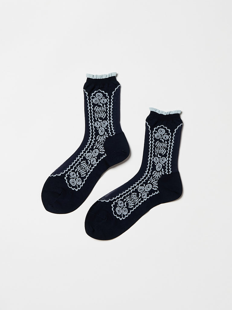 Antipast - See-Through Flower Socks in Navy