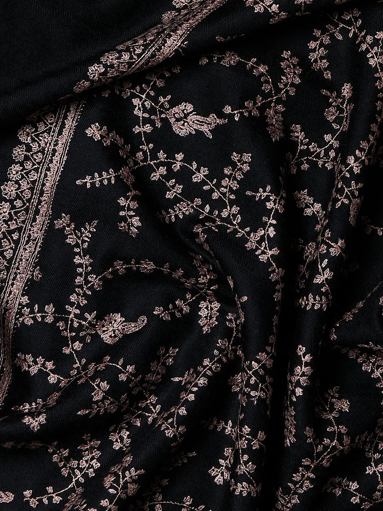 Yaser Shaw - Pashmina Shawl in Black with Blush Embroideries