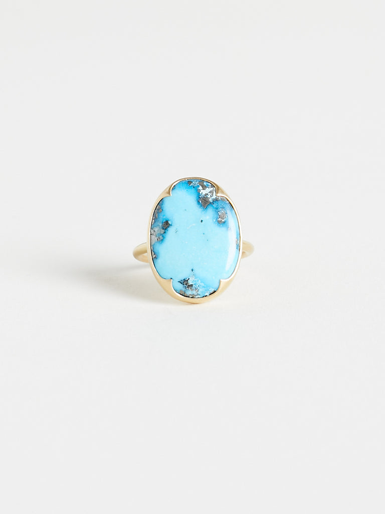 Gabriella Kiss - 13.55ct Oval Persian Turquoise with Pyrite Ring in 18k Yellow Gold