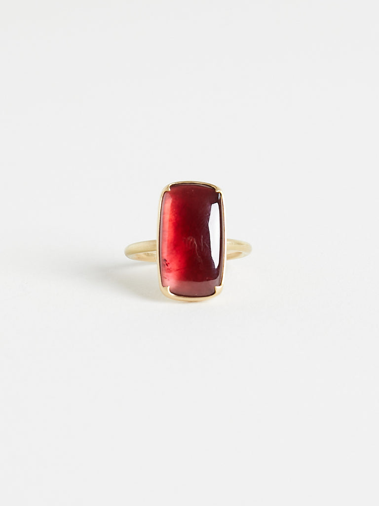 Gabriella Kiss - Long Lozenge Garnet over Mother of Pearl Ring in 18k Yellow Gold