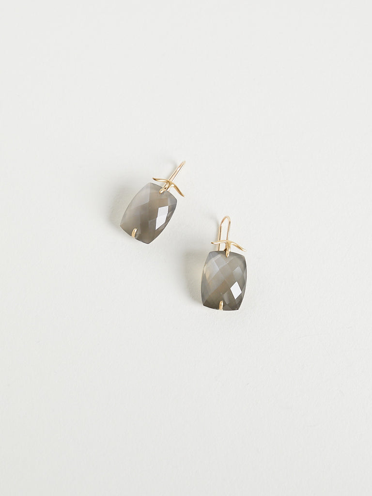 Gabriella Kiss - Faceted Grey Moonstone Earrings on 18k Yellow Gold