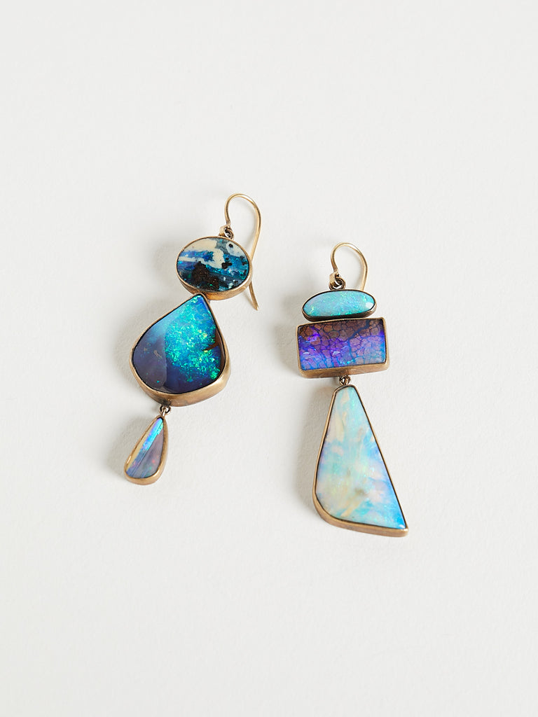 Judy Geib - Glorious Opal Totem Earrings in 22k & 18k Yellow Gold and Sterling Silver