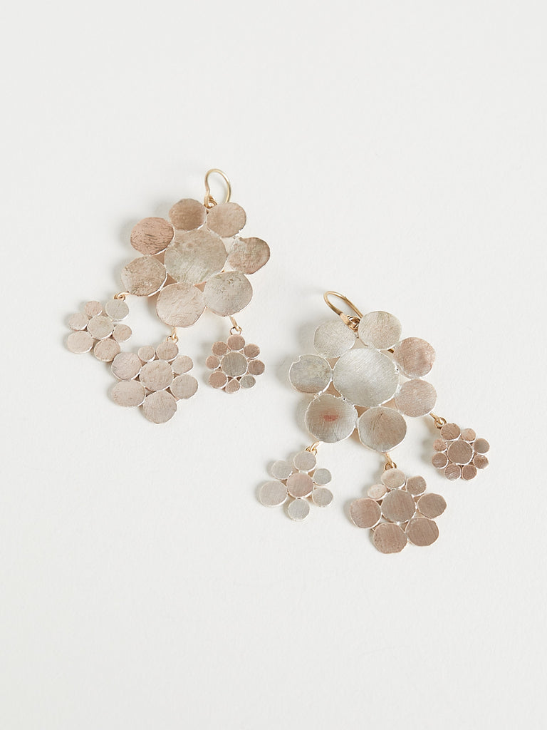 Judy Geib - Flowery Squash Pink Silver (Copper and Silver) Chandelier Earrings with 18k Gold Details