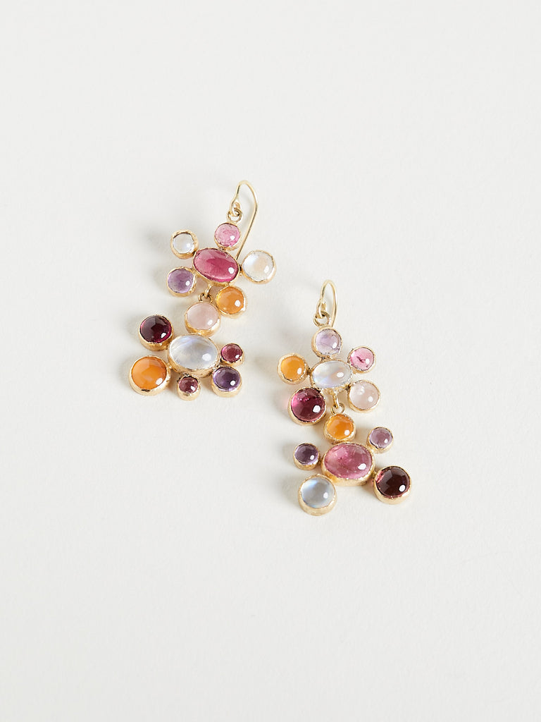 Judy Geib - Large Kaleidoscopic Earrings in Sterling Silver and 18k Yellow Gold with 29.47ct Amethyst, 24.62ct Chalcedony, 2.5ct Pink Tourmaline and 8.9ct Carnelian