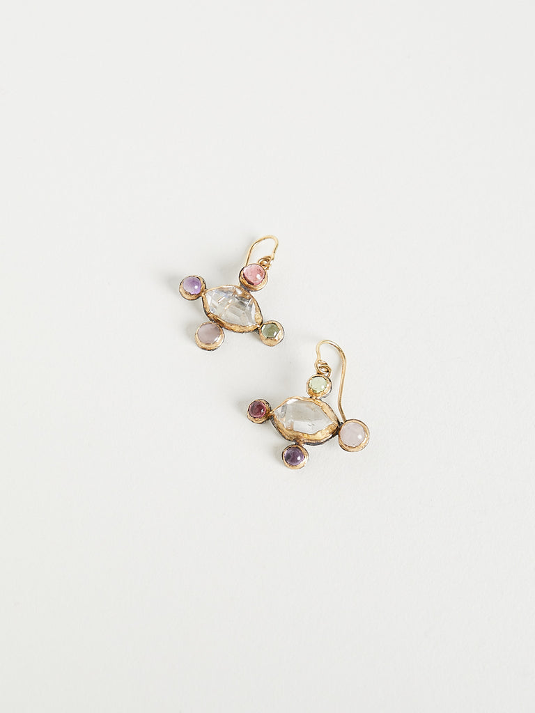 Judy Geib - Herkimer Diamond and Multi-Coloured Stone Cross-Shaped Earrings in 18k Yellow Gold and Silver