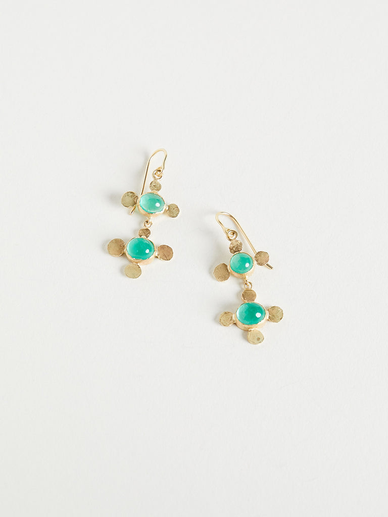 Judy Geib - Lovely Colombian Emerald Cabochons Set Surrounded by 18k Yellow Gold Squashes in Double Drop Earrings