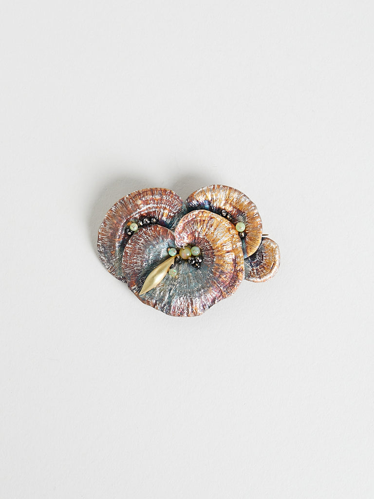Gabriella Kiss - Four Mushrooms Brooch in Silver with Opals, Black Diamonds and 18k Yellow Gold Slug