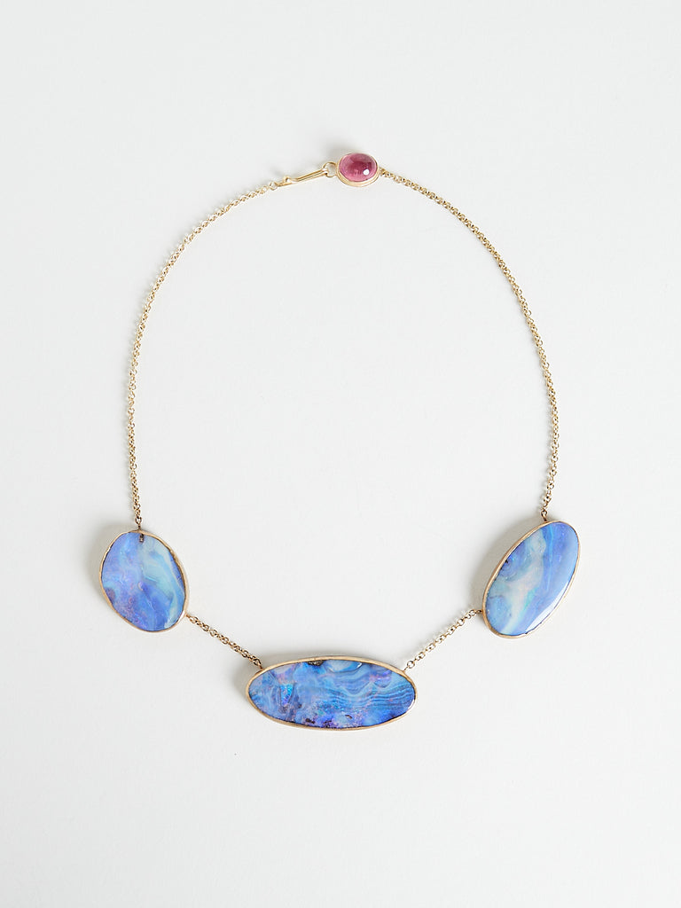 Judy Geib - 'After the Eclipse' Triple Boulder Opal Disc Necklace Set in 18k Yellow Gold with Sterling Silver and 22k Yellow Gold Details