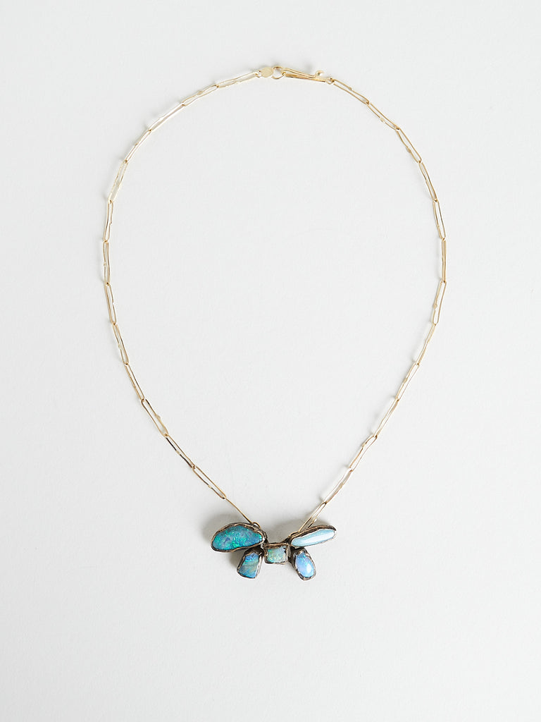 Gabriella Kiss - Adorable Bow Necklace with Opals Set in Silver Bow with 18k Yellow Gold Chain