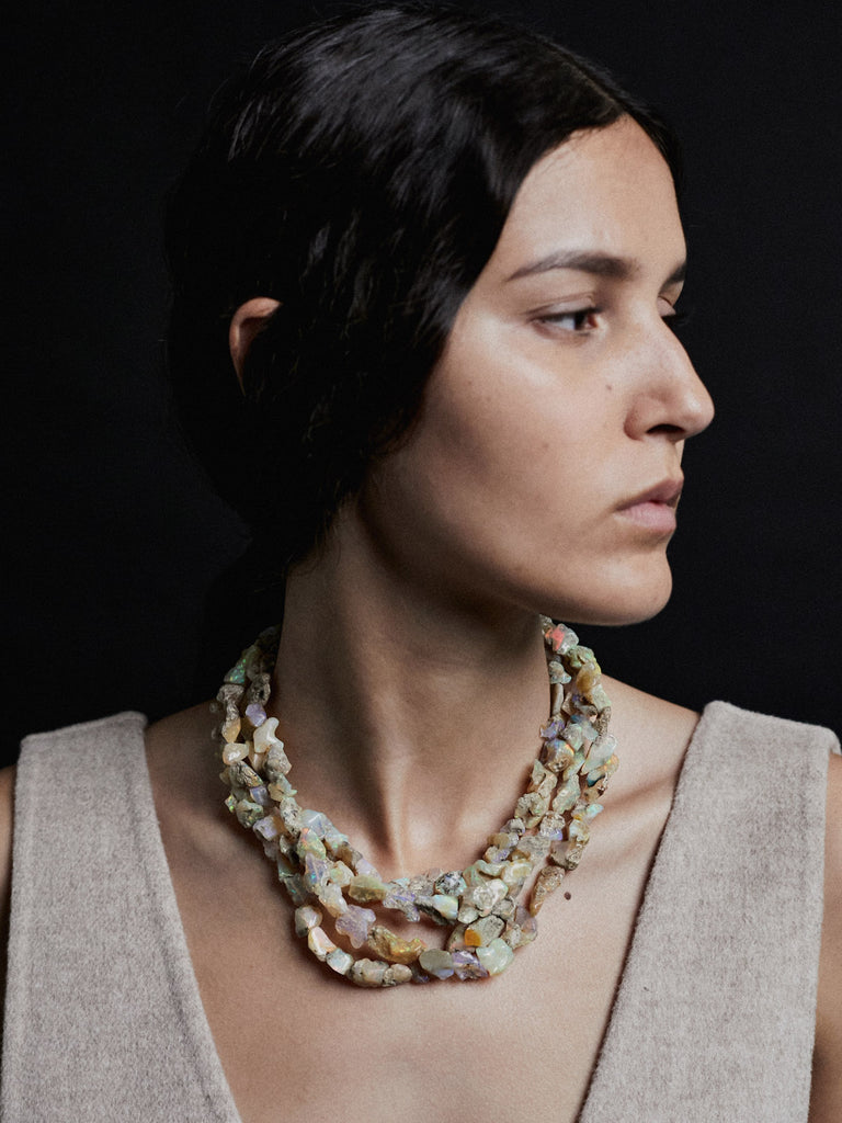 Anaconda - Baretta S Paulette Necklace with 554.84ct Raw Opals on 9k Yellow Gold