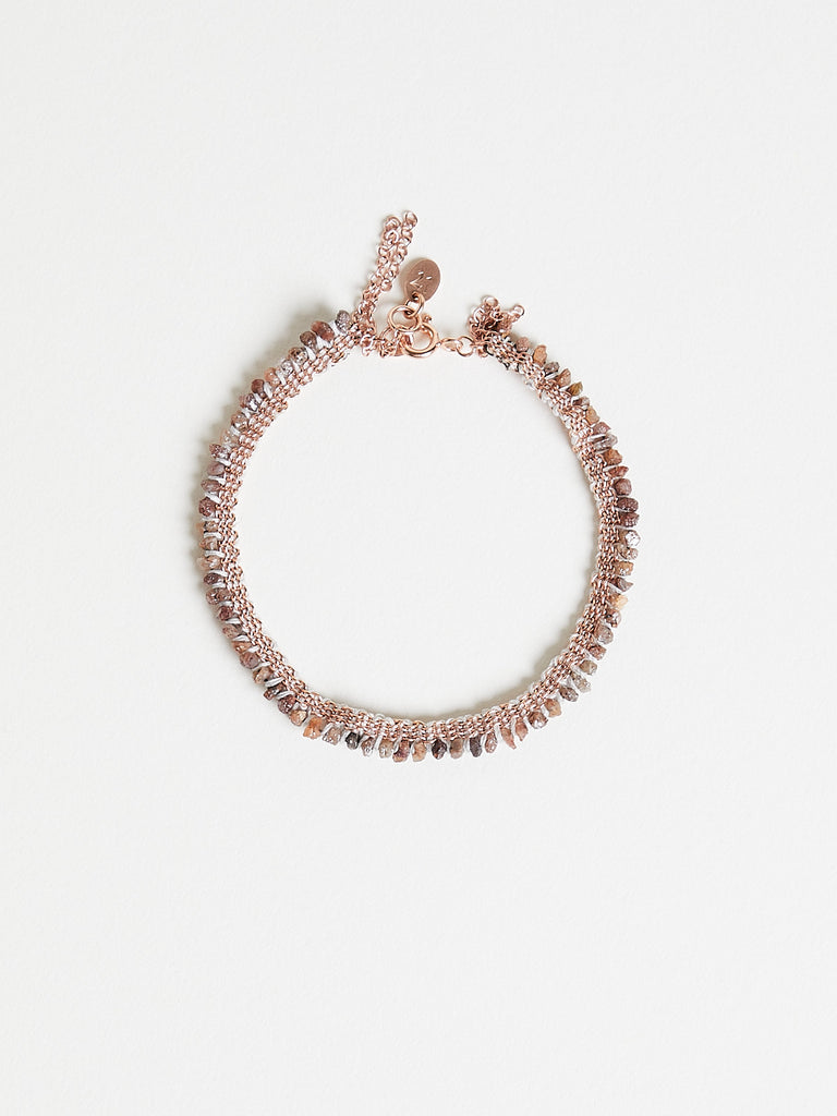 Stephanie Schneider - 018.03 Bracelet in Rose Gold Plated 925 Sterling Silver & Silk with Raw Brown Diamonds