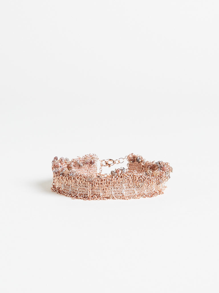 Stephanie Schneider - 018.88 Bracelet in Rose Gold Plated 925 Sterling Silver & Silk with Raw Brown Diamonds