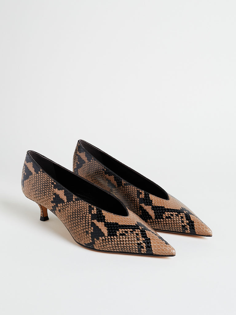 Le Monde Béryl - Babouche Kitten Heel in Fango Leather Snake Effect