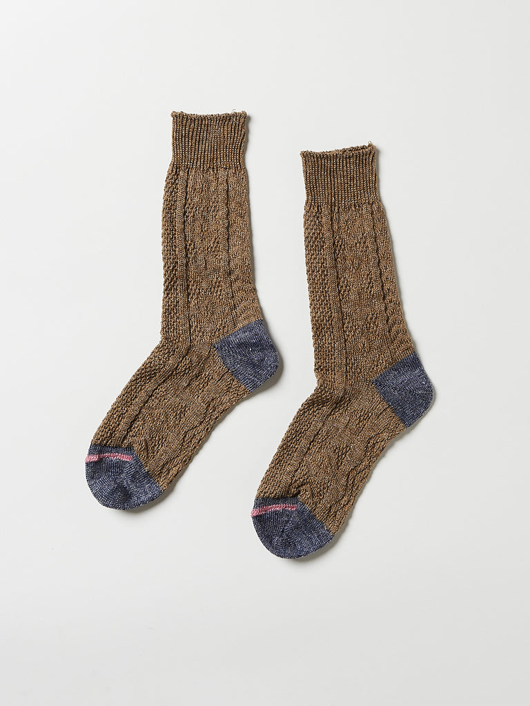 Kapital - 96 Yarns Linen Jacquard Kuba Socks in Brown