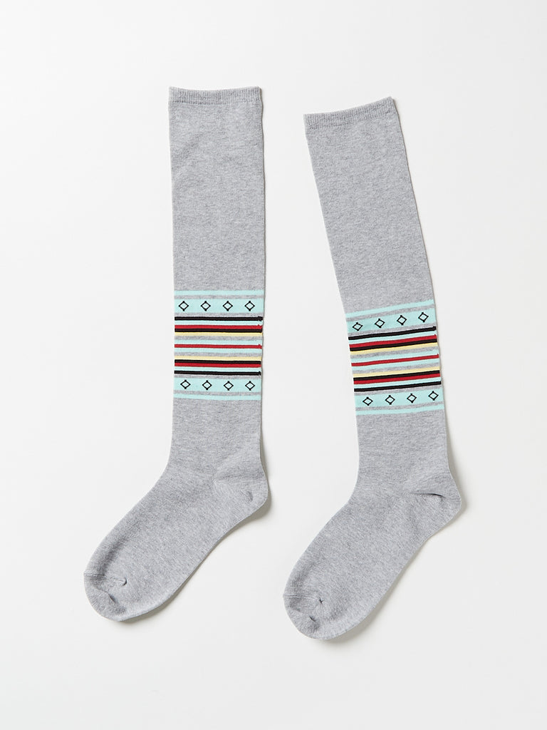 Kapital - 144 Yarns Gypsy Stripe High Socks in Gray