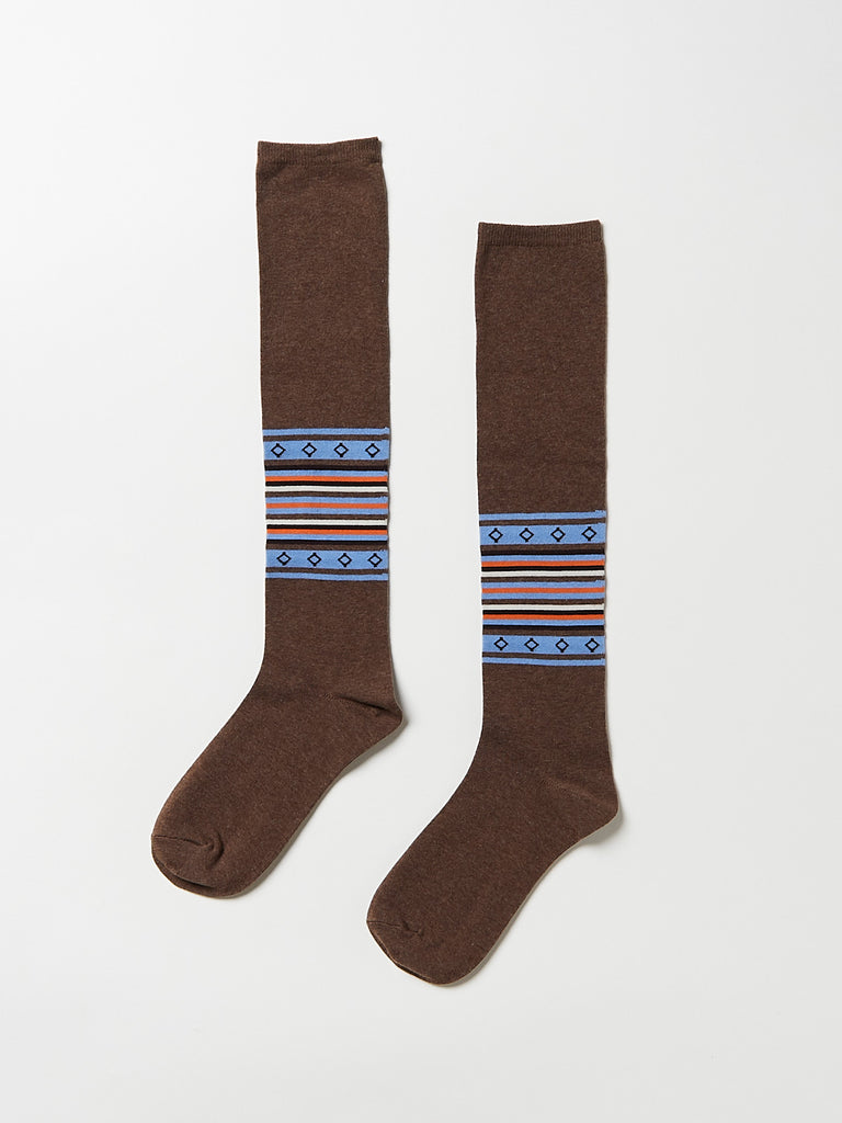 Kapital - 144 Yarns Gypsy Stripe High Socks in Brown