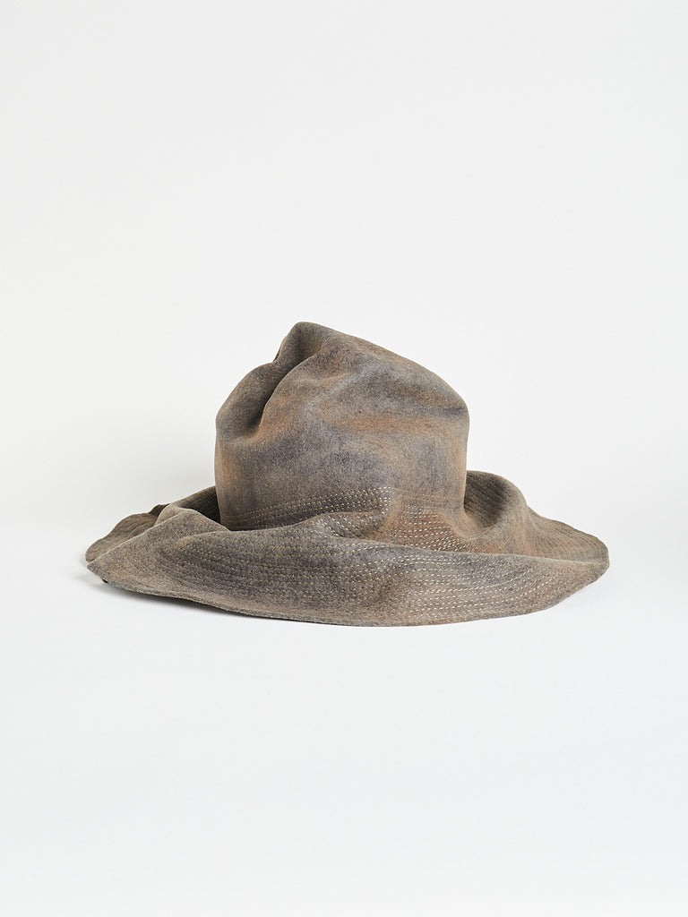Horisaki - Wide Brim Creased Crown Hat with Stitch Detail in Grey Rock