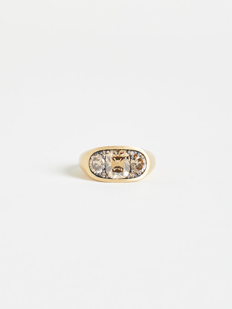 Shola Branson - Keystone Ring with Old Mine Brown Diamonds on 18k Yellow Gold