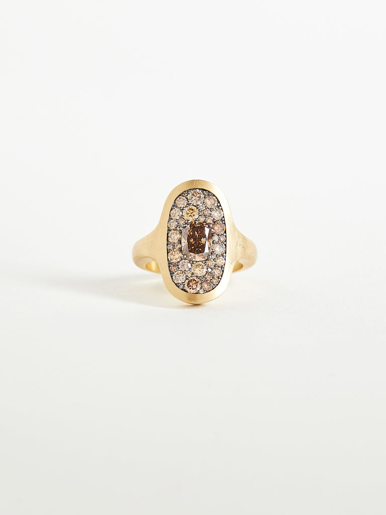 Shola Branson - Plinth Ring with Brown Diamonds on 18k Yellow Gold