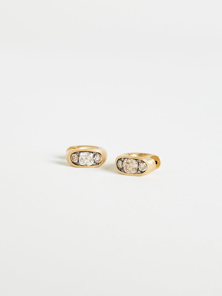 Shola Branson - Medium Keystone Huggies with Old Mine Champagne/Brown Diamonds on 18k Yellow Gold