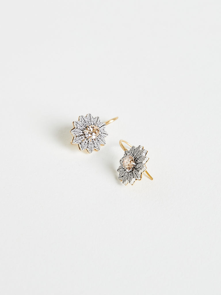 Nikolle Radi - Flower Earrings with Oval Champagne Diamonds in 18k Yellow Gold & Platinum