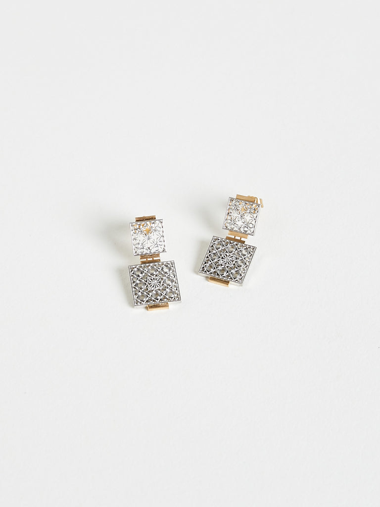 Nikolle Radi - Pendulum Drop Square Post Earrings in 18k Yellow Gold & Platinum
